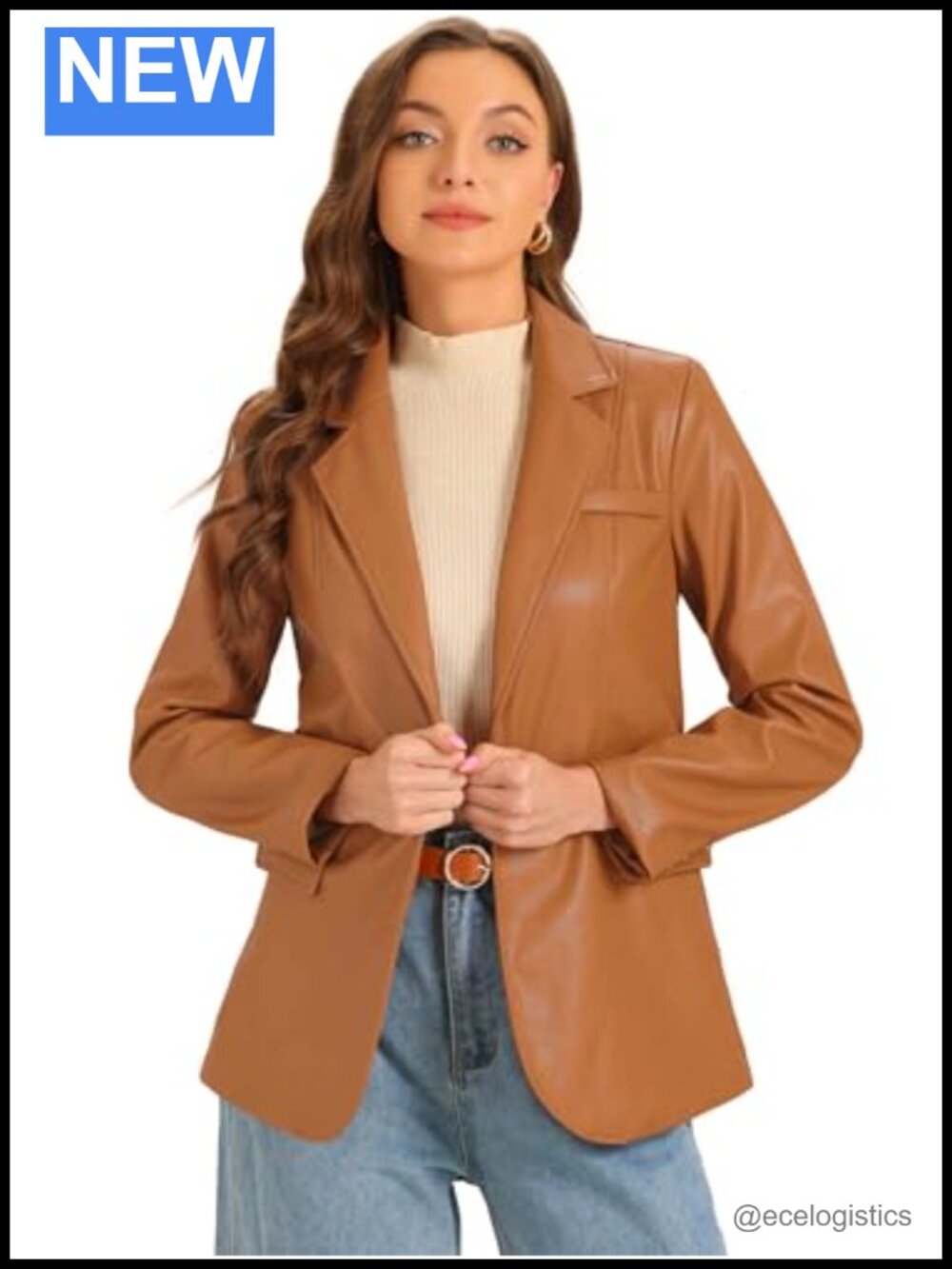 Allegra K Faux Leather Moto Jacket Women's PU Biker Oversized Blazer Lapel